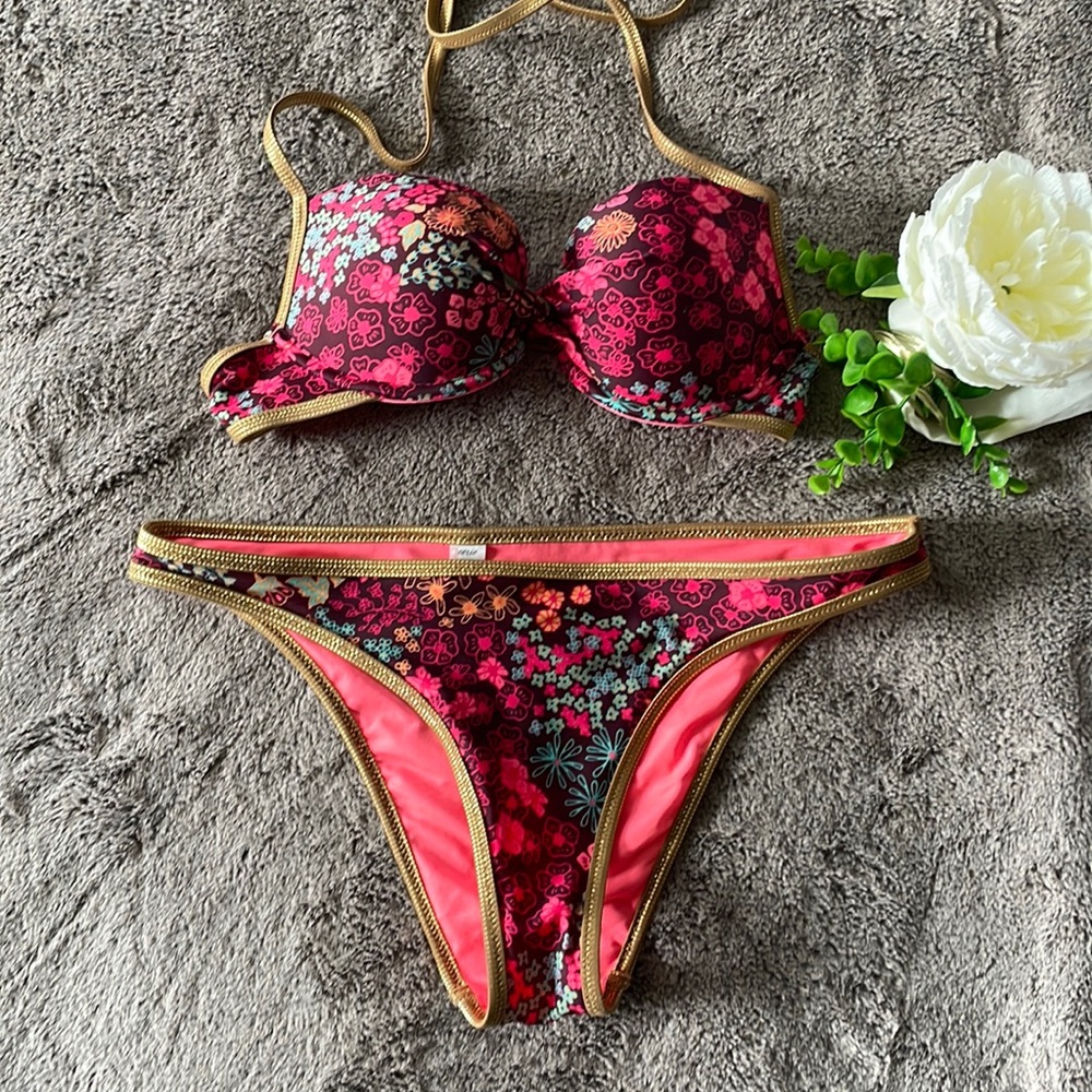 Aerie 💗 Floral and Gold Bikini Set
